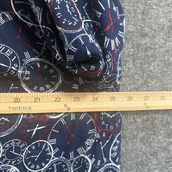 Catherines Top Women 1X Blue Clock Print Novely Button Roll Tab Blouse‎ Office - Picture 7 of 9